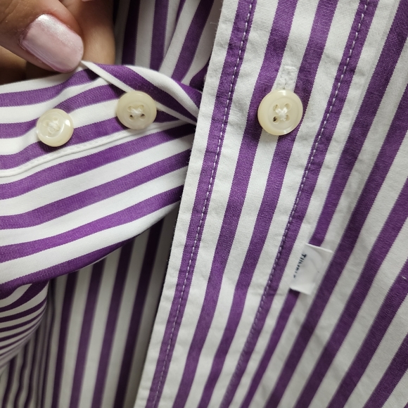 Ralph Lauren Men's Classic Fit Striped Poplin Shirt - Size 15 in Purple/White - Picture 5 of 14